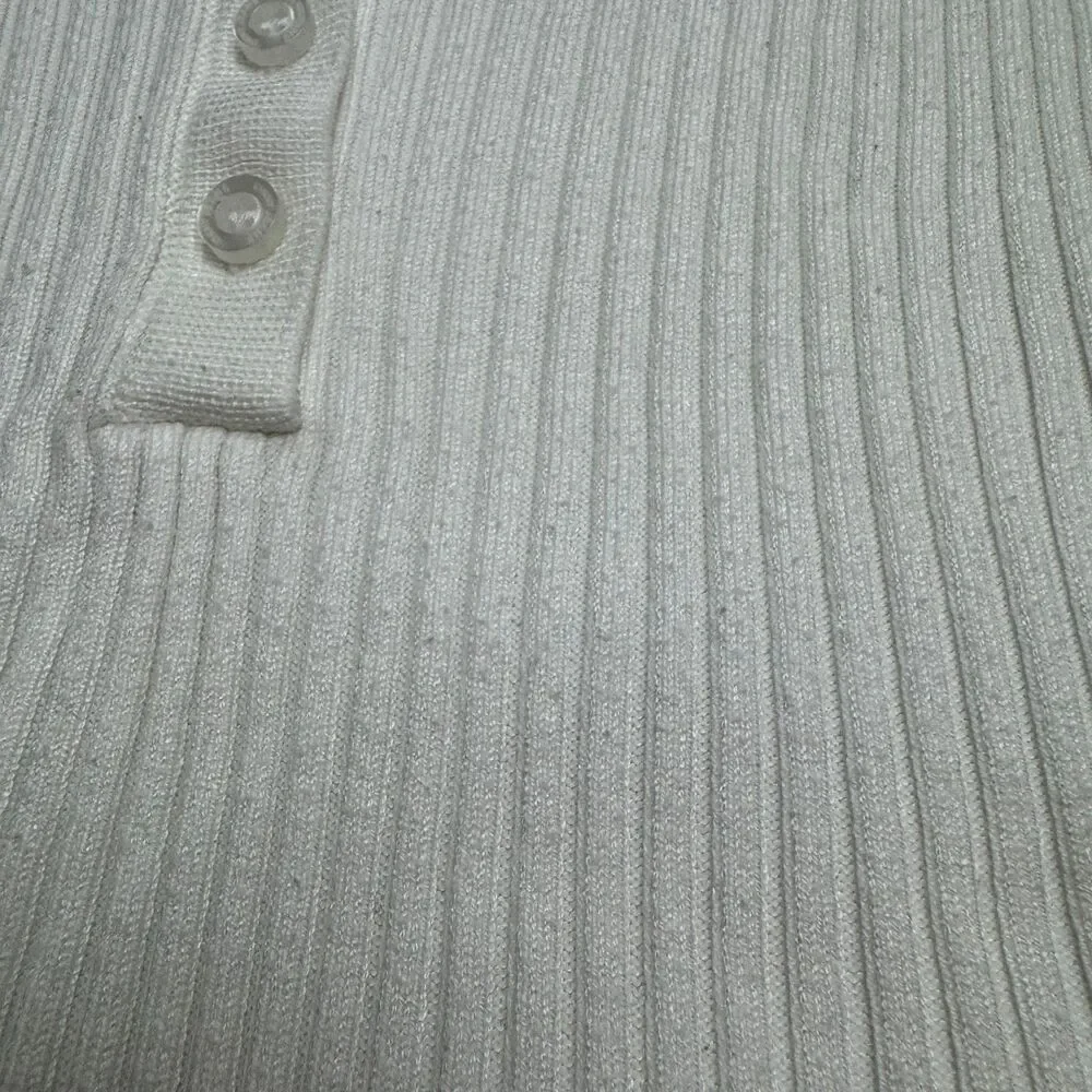 DKNY Jeans Ribbed Knit Polo Shirt Womens Large White Short Sleeve Stretch Top
